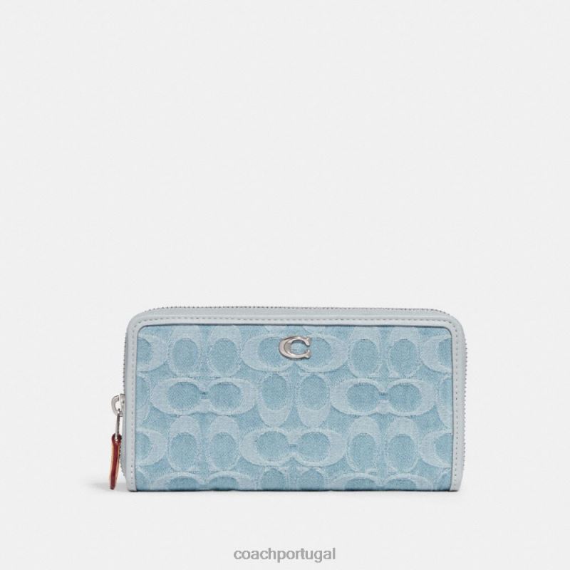 Coach mulheres carteira com zíper acordeão em jeans exclusivo lh/azul claro 6B20P324