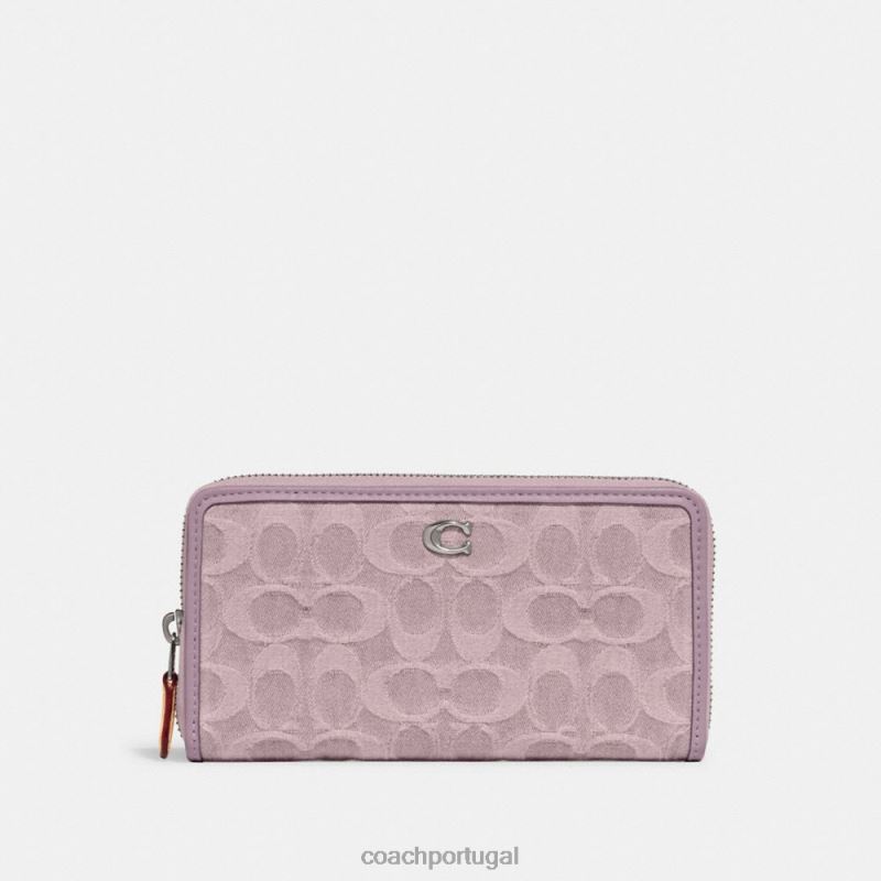 Coach mulheres carteira com zíper acordeão em jeans exclusivo lh/roxo claro 6B20P325