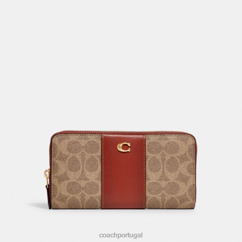 Coach mulheres carteira com zíper acordeão em tela de assinatura colorblock b4/ferrugem bronzeada 6B20P329