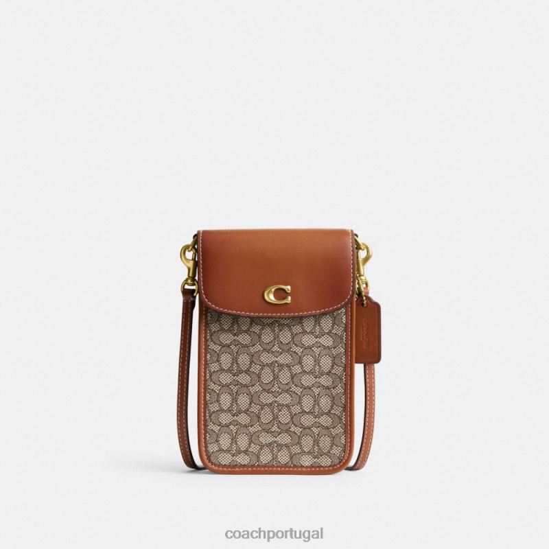 Coach mulheres crossbody para telefone em jacquard com micro assinatura b4/cacau polido amb 6B20P386