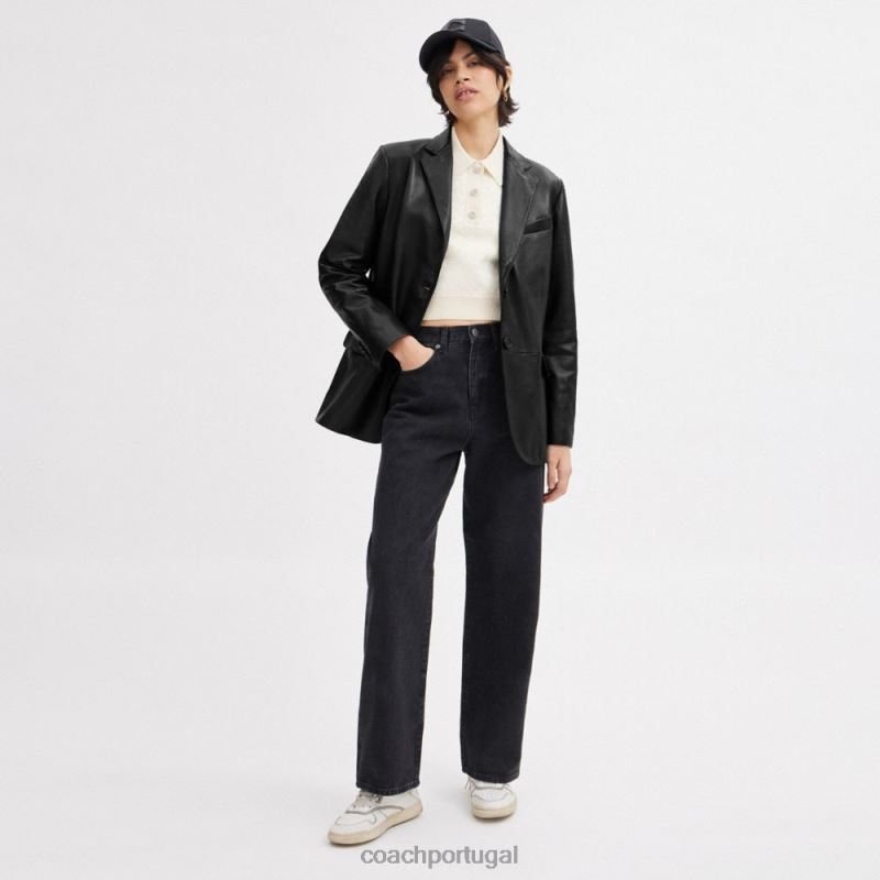 Coach mulheres blazer de couro preto 6B20P460