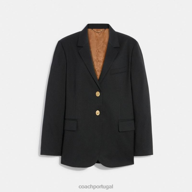 Coach mulheres blazer descontraído com forro exclusivo preto 6B20P469