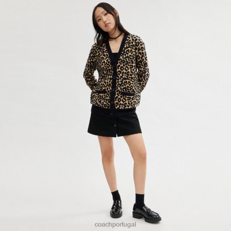 Coach mulheres cardigã leopardo bronzeado multi 6B20P447
