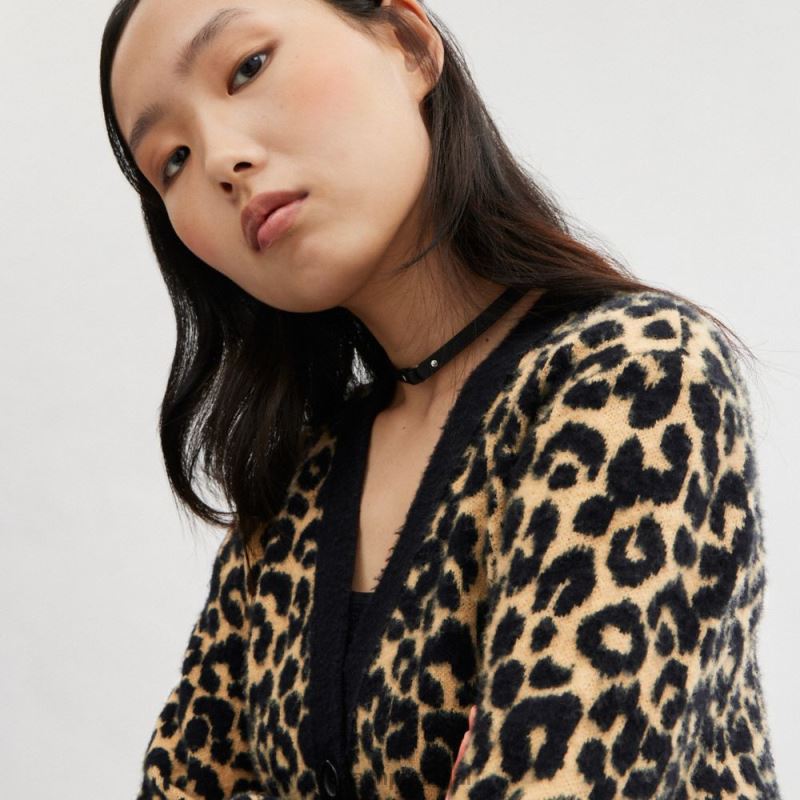 Coach mulheres cardigã leopardo bronzeado multi 6B20P447