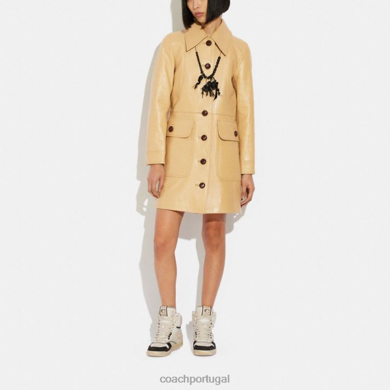 Coach mulheres casaco de couro bronzeado 6B20P466
