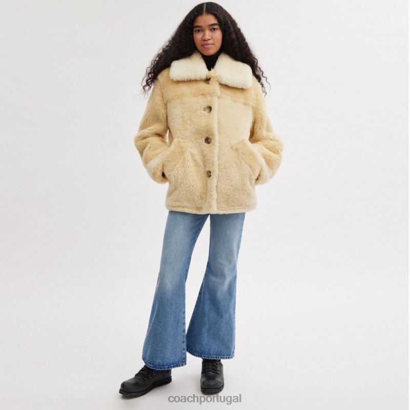 Coach mulheres casaco de shearling colorblock completo marfim multi 6B20P442