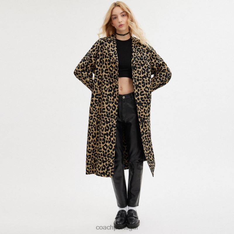 Coach mulheres casaco oversized leopardo leopardo 6B20P437