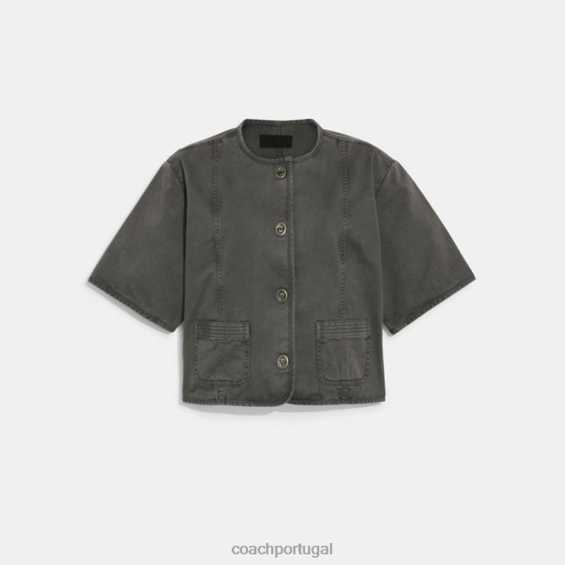 Coach mulheres conjunto de jaqueta manga curta em tecido lavado de preto 6B20P461