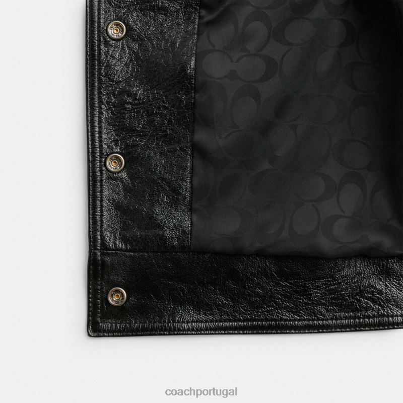 Coach mulheres jaqueta de couro envernizado preto 6B20P454
