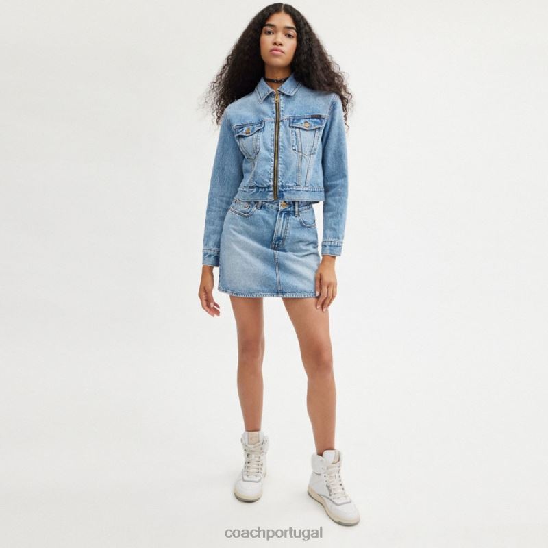 Coach mulheres jaqueta jeans cortada azul claro 6B20P445
