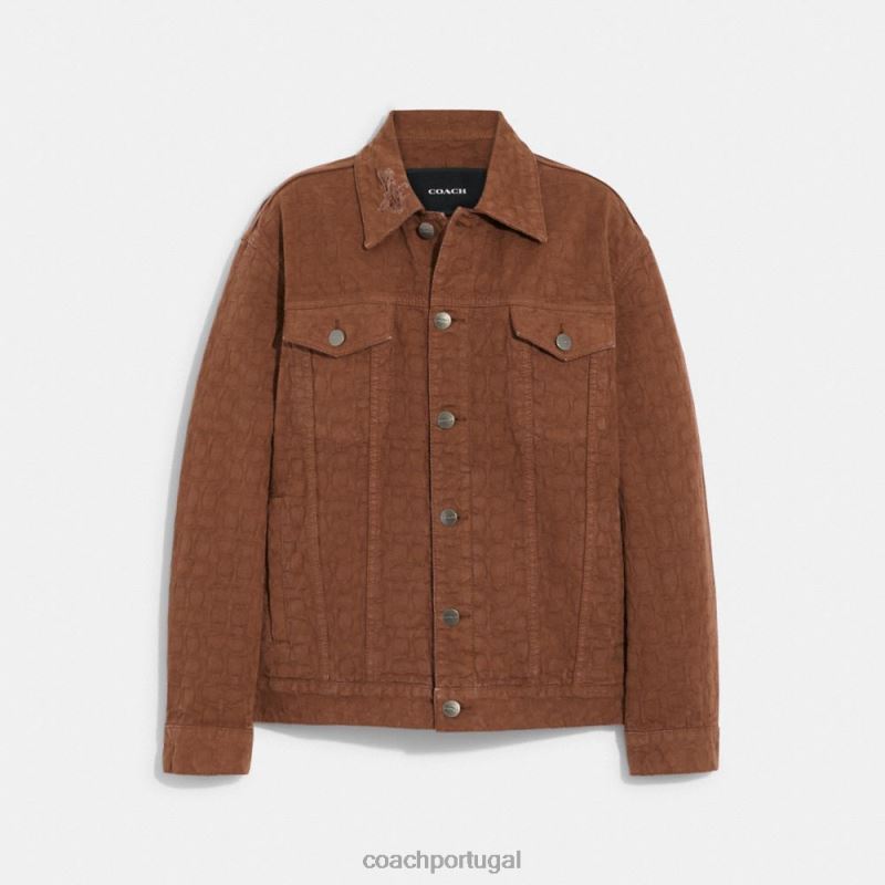 Coach mulheres jaqueta jeans jacquard exclusiva assinatura marrom 6B20P464