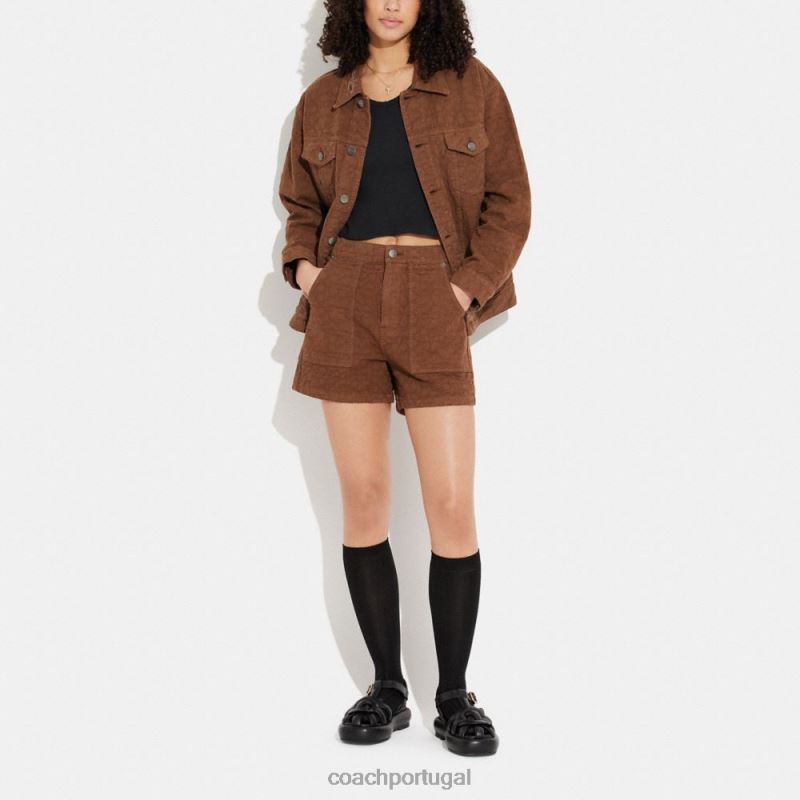 Coach mulheres jaqueta jeans jacquard exclusiva assinatura marrom 6B20P464