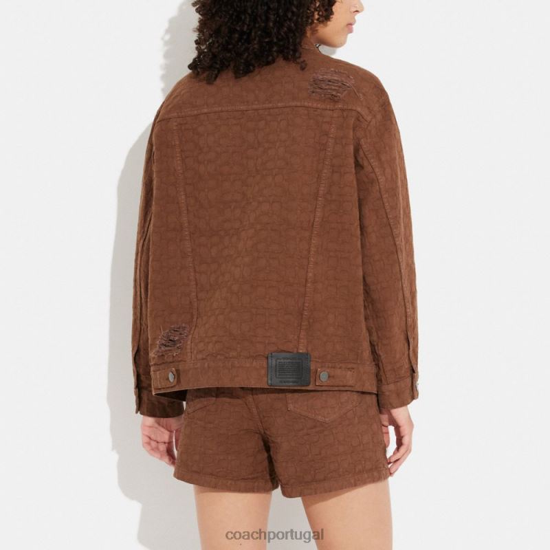 Coach mulheres jaqueta jeans jacquard exclusiva assinatura marrom 6B20P464