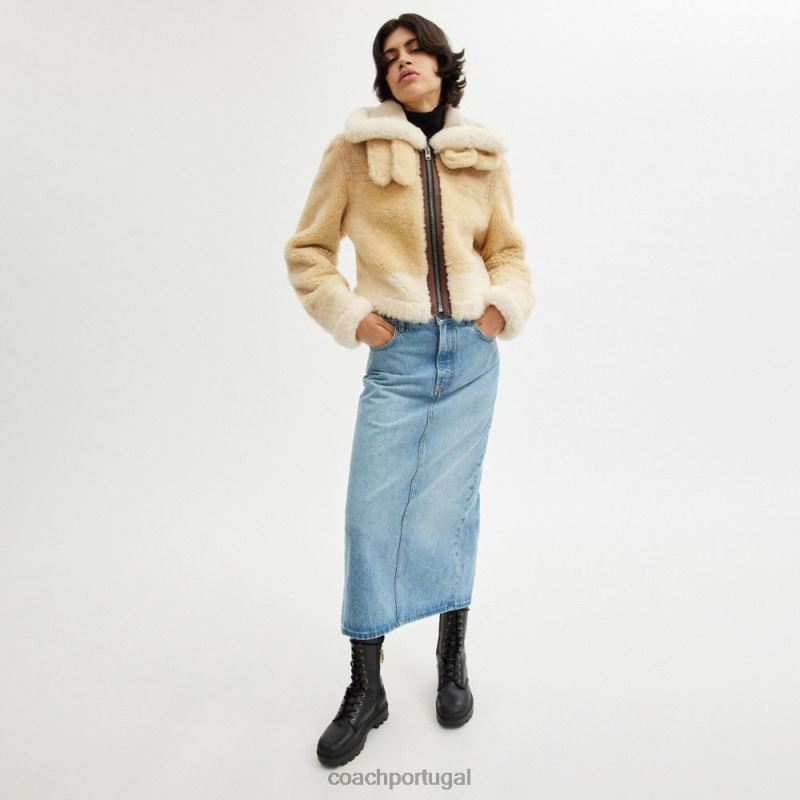 Coach mulheres por toda parte shearling aviador encolhido creme multi 6B20P453