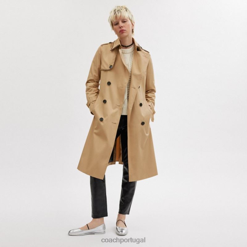 Coach mulheres trench com detalhe trançado cáqui 6B20P459