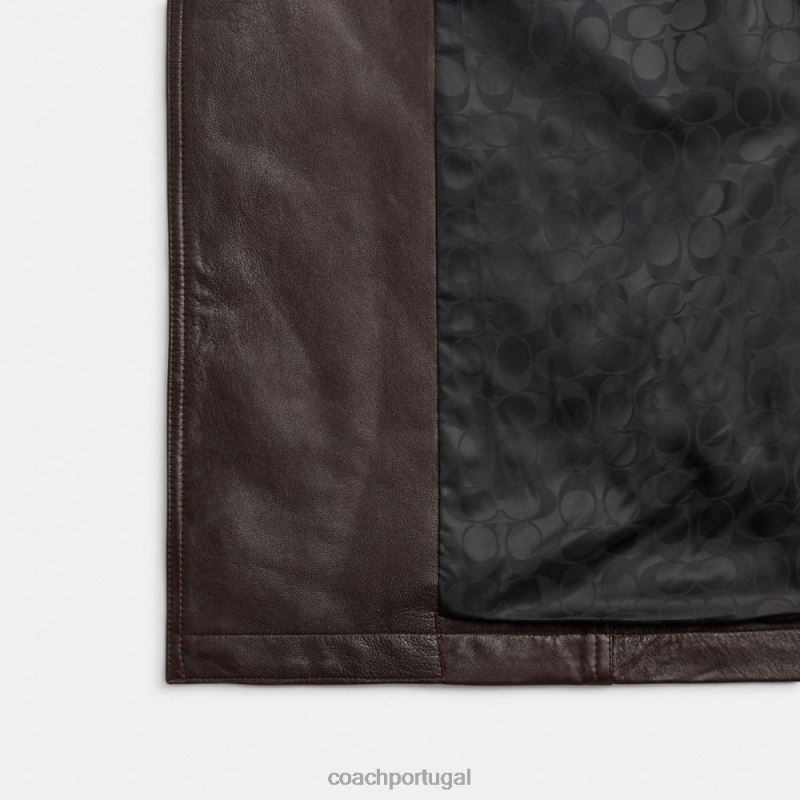 Coach mulheres trench de couro trespassado duplo marrom 6B20P455