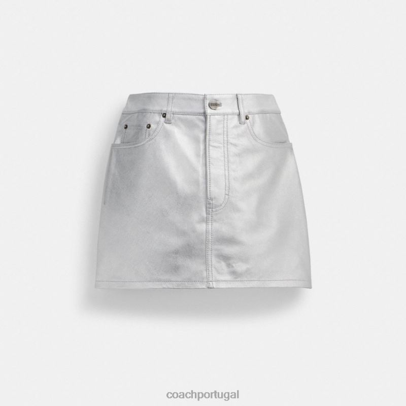 Coach mulheres minissaia de couro metálico prata 6B20P510