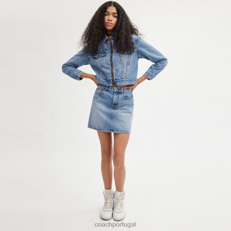 Coach mulheres minissaia jeans cintura alta azul claro 6B20P504