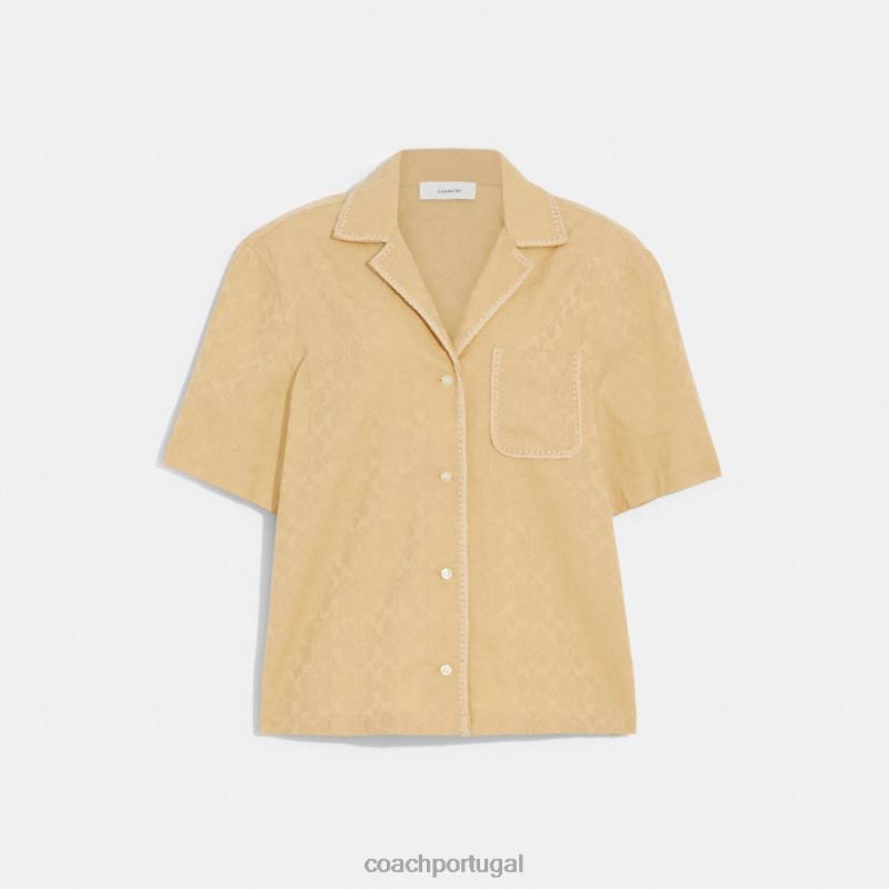 Coach mulheres Camisa com botões e acabamento em crochê jacquard exclusivo assinatura bronzeada 6B20P500