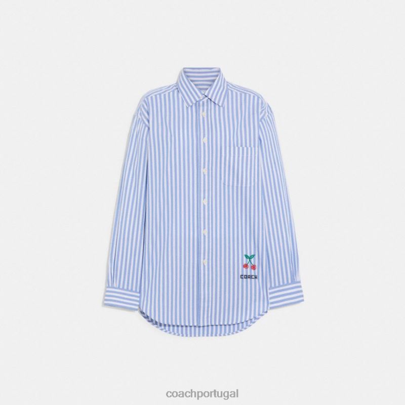 Coach mulheres camisa listrada com botões multi azul. 6B20P499