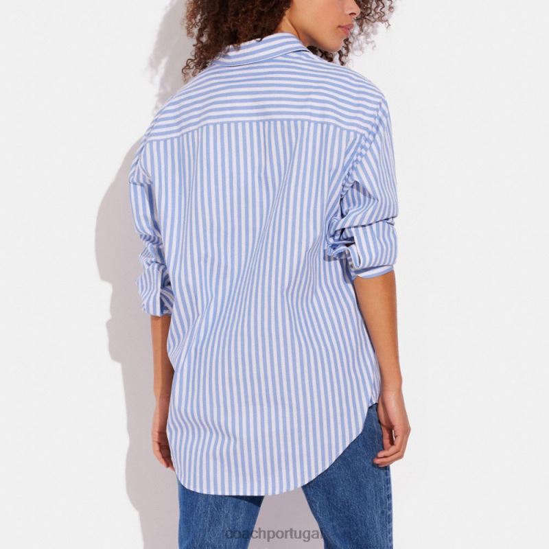 Coach mulheres camisa listrada com botões multi azul. 6B20P499