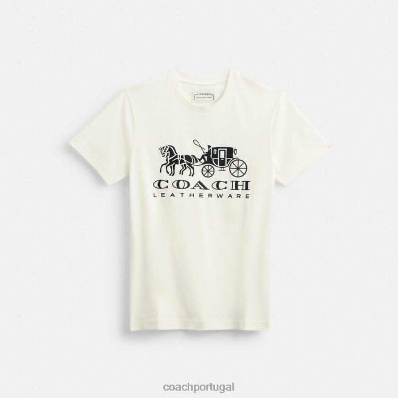 Coach mulheres camiseta cavalo e carruagem branco. 6B20P493
