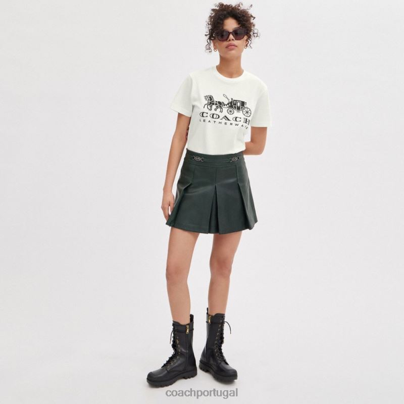 Coach mulheres camiseta cavalo e carruagem branco. 6B20P493