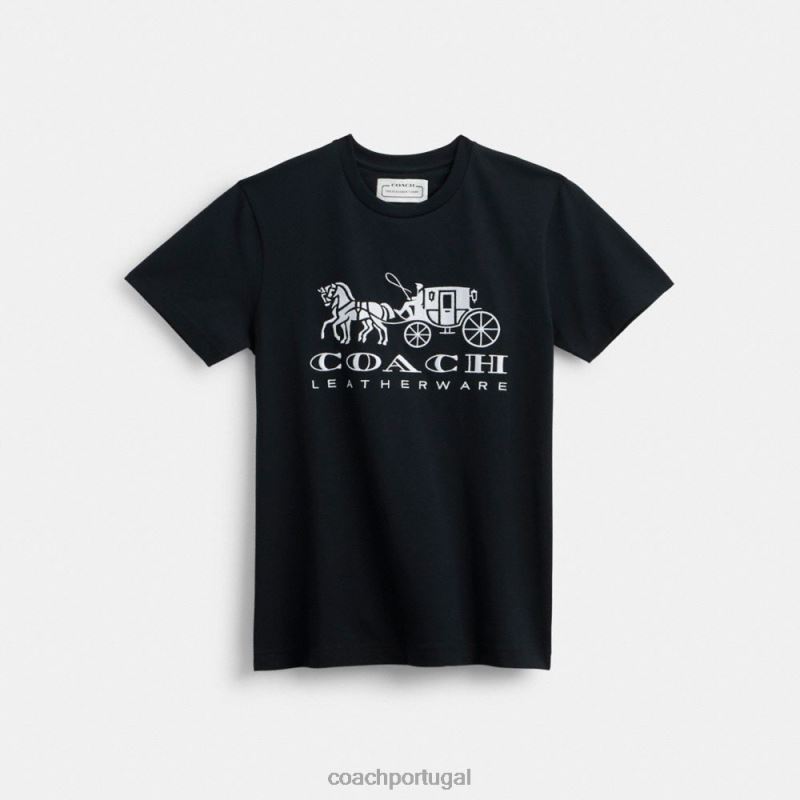 Coach mulheres camiseta cavalo e carruagem preto 6B20P492