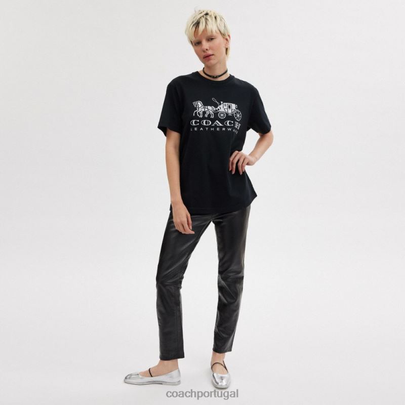 Coach mulheres camiseta cavalo e carruagem preto 6B20P492