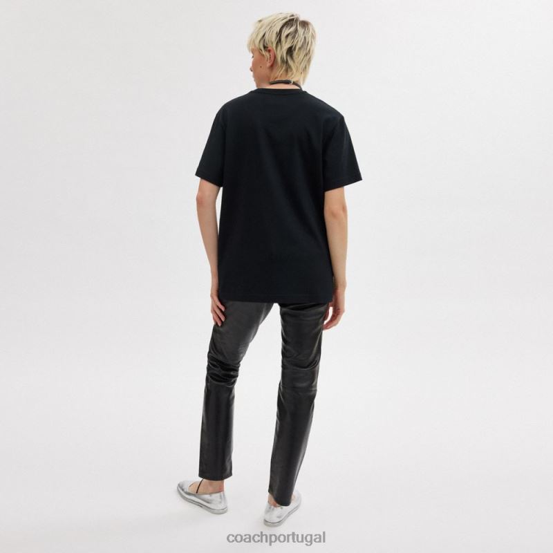 Coach mulheres camiseta cavalo e carruagem preto 6B20P492
