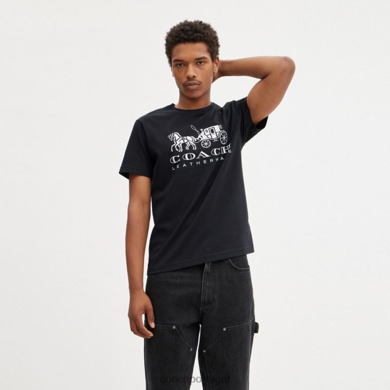 Coach mulheres camiseta cavalo e carruagem preto 6B20P492