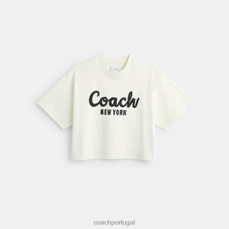Coach mulheres camiseta cropped com assinatura cursiva creme. 6B20P473