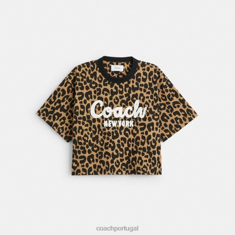 Coach mulheres camiseta cropped com assinatura cursiva de leopardo leopardo 6B20P474