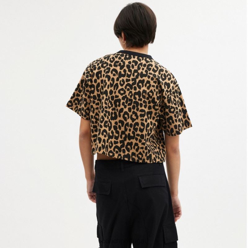 Coach mulheres camiseta cropped com assinatura cursiva de leopardo leopardo 6B20P474