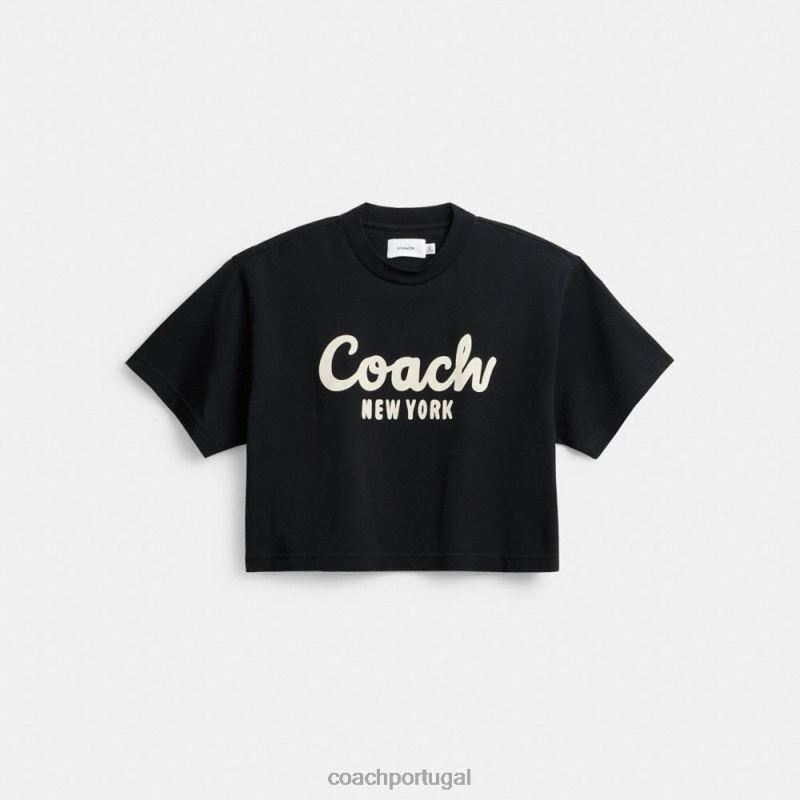 Coach mulheres camiseta cropped com assinatura cursiva preto 6B20P472