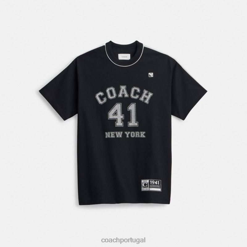 Coach mulheres camiseta universitária decorada preto 6B20P485