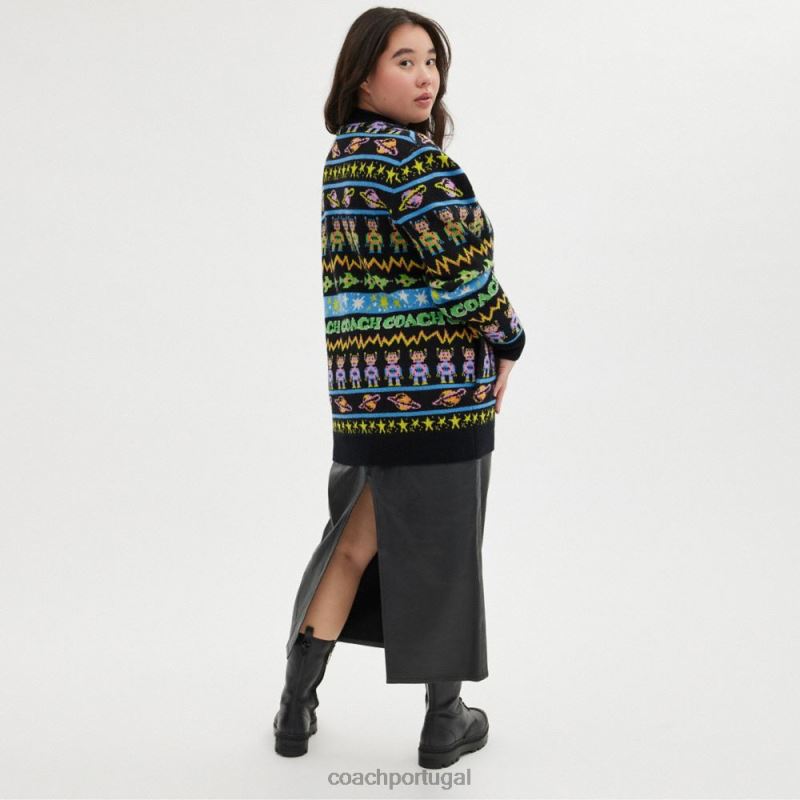 Coach mulheres cardigã treinador cósmico preto multi. 6B20P476