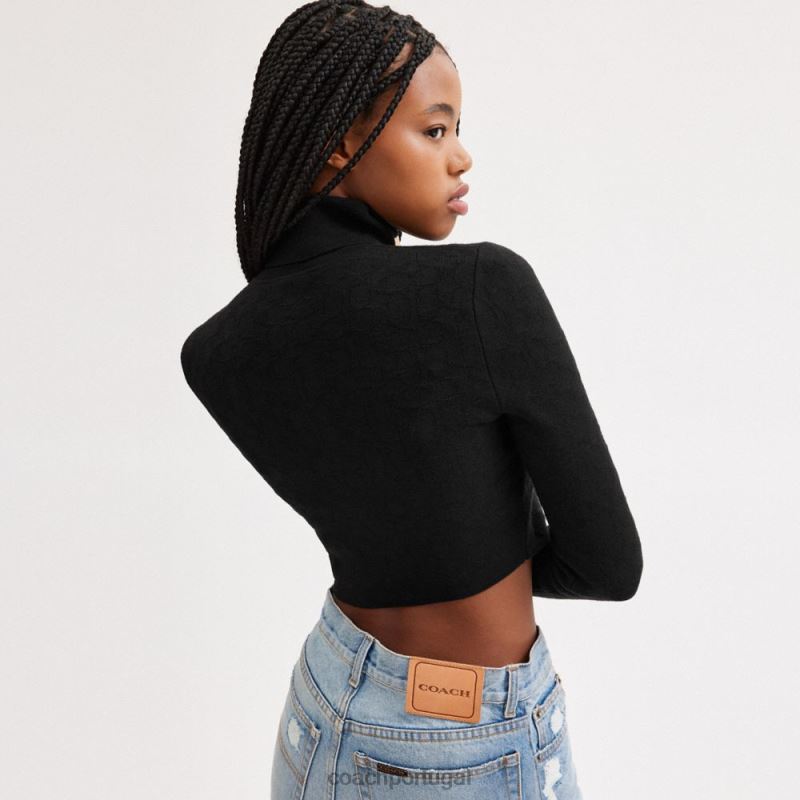 Coach mulheres gola alta cortada em malha exclusiva preto 6B20P487