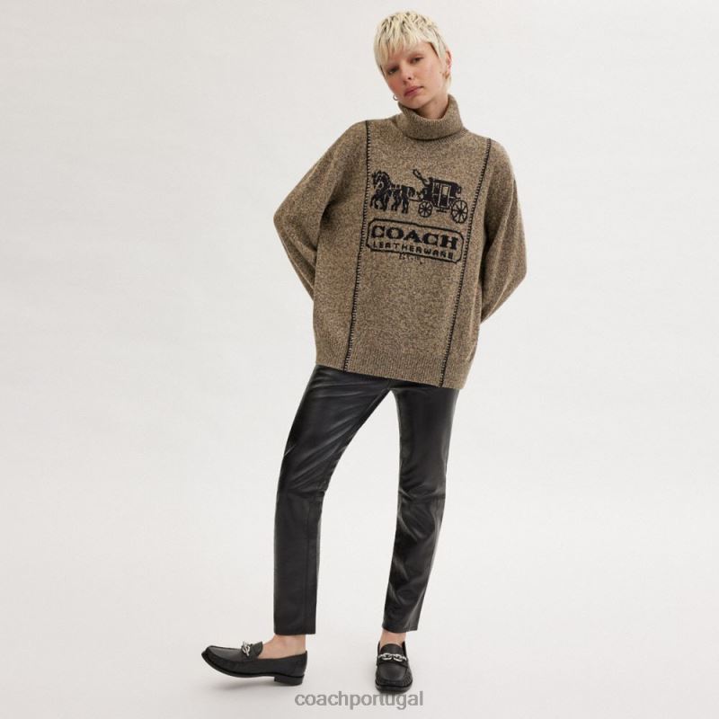 Coach mulheres suéter de gola alta cavalo e carruagem marrom escuro 6B20P486
