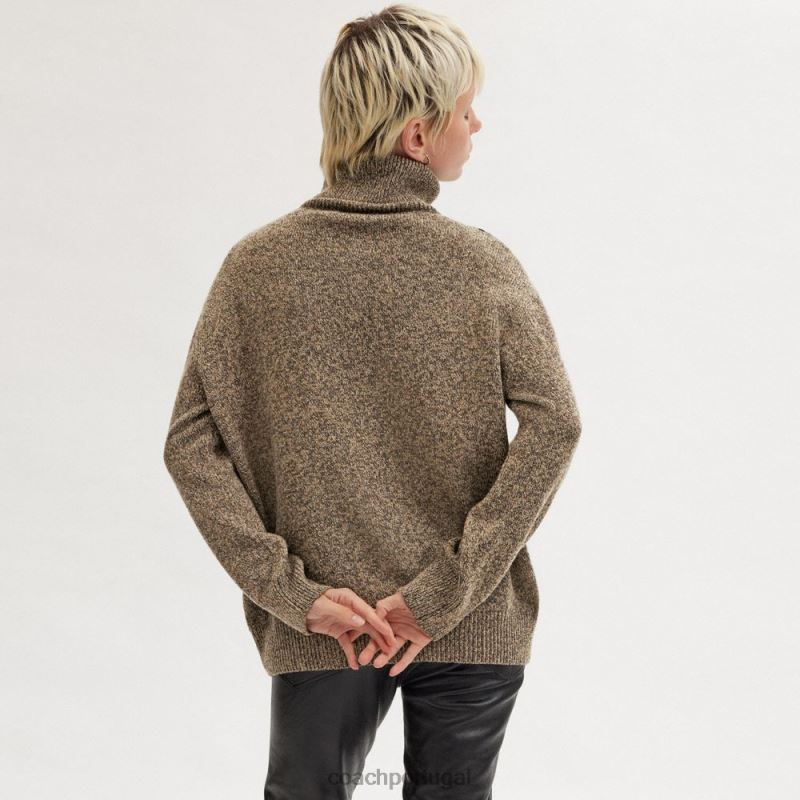 Coach mulheres suéter de gola alta cavalo e carruagem marrom escuro 6B20P486