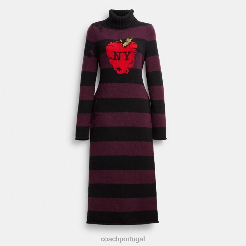 Coach mulheres vestido suéter desgastado maçã nova york preto multi. 6B20P489