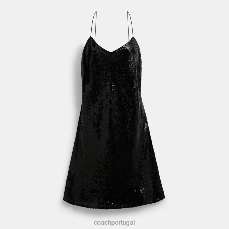 Coach mulheres vestido cami curto de lantejoulas preto 6B20P515