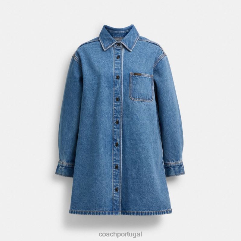 Coach mulheres vestido camisa jeans azul índigo 6B20P521