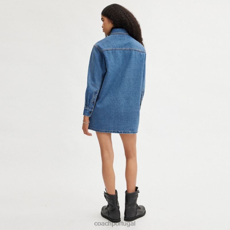 Coach mulheres vestido camisa jeans azul índigo 6B20P521