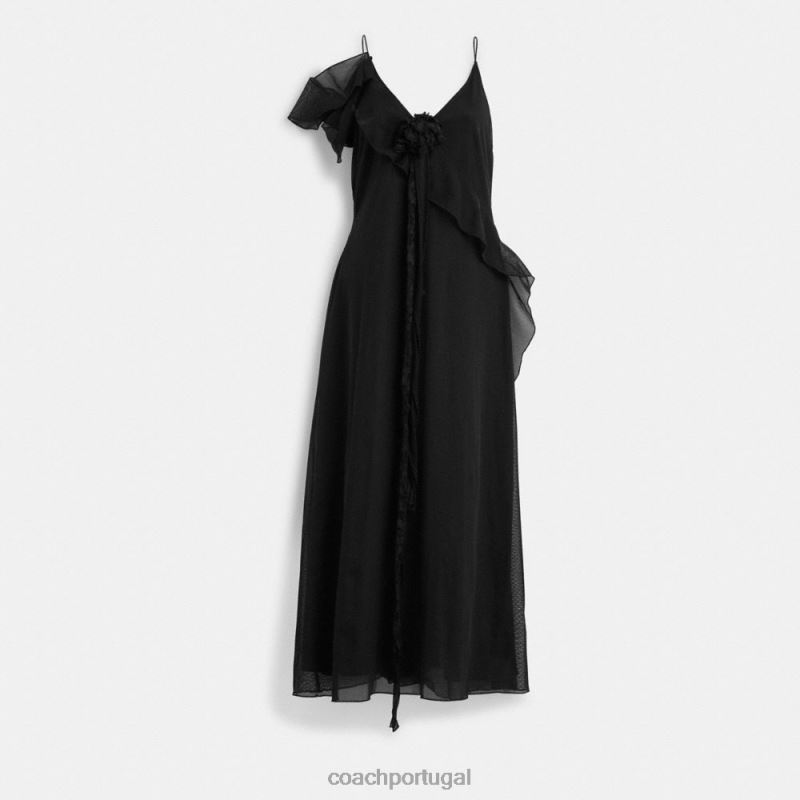 Coach mulheres vestido de tule com babados preto 6B20P517