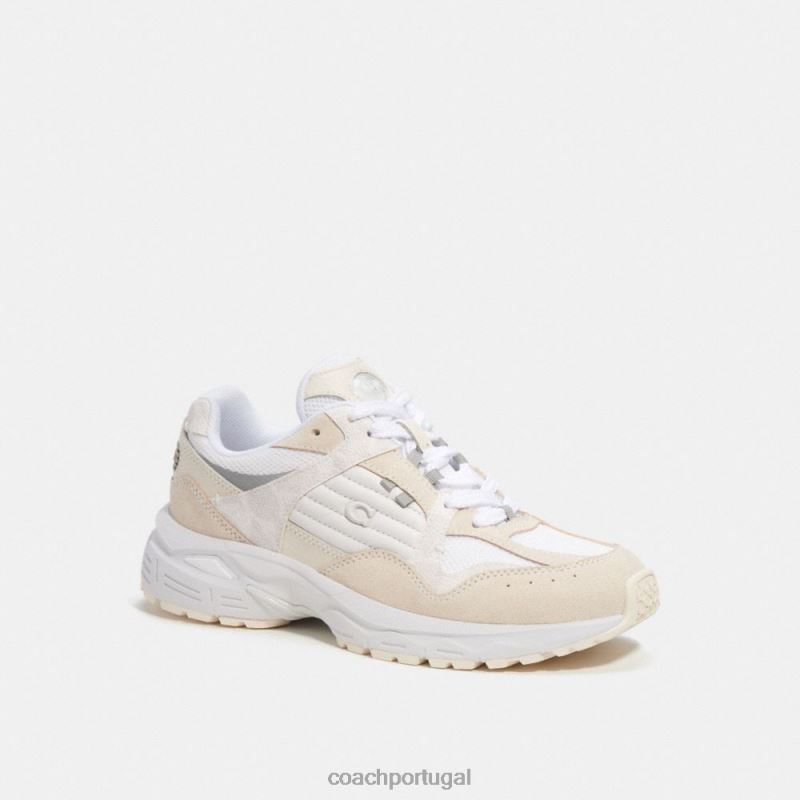 Coach mulheres tênis c301 com lona exclusiva giz/branco 6B20P402