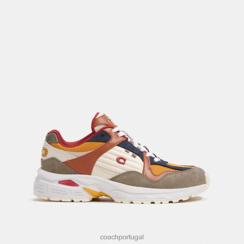 Coach mulheres tênis c301 verde/botão de ouro 6B20P404